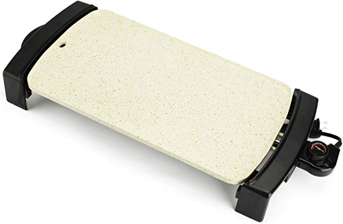 Electric Griddle Non-Stick, Smokeless Kitchen Electric Griddle with Drip Tray & Temperature Control for Indoor/Outdoor, 10"x21" Family-Sized (White, Non-stick Ceramic coating)