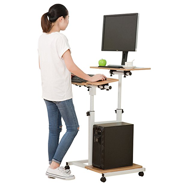 SDADI Mobil Standing Desk Sofa Desk Overbed Table 3 in 1 Multifunctional Desk With Monitor Lock&CPU Shelf ,Dark Grain