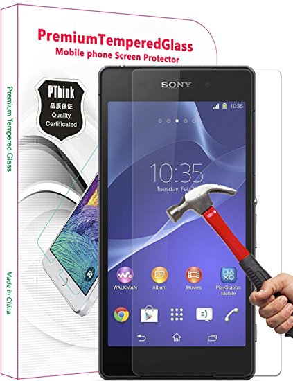 PThink 2.5D Round Edge 0.3mm Ultra Slim Nano Tempered Glass Screen Protector for Sony Xperia Z2 with Perfect Anti-scratch/Fingerprint & water & oil resistant (Sony Xperia Z2)