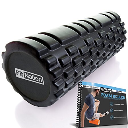 Fit Nation Foam Roller for Muscle Massage with Exercise Book, Ultra Strong Solid Core Muscle Roller for Deep Pain Relief in Your Aching Legs and Body. Ideal For Runner Cyclist Cross Fit Athlete
