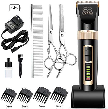 CAHTUOO Dog Grooming Clippers, Heavy Duty 2-Speed Pet Hair Grooming Clippers Kit Professional Rechargeable Cordless Quiet Dog Shaver for Small and Large Dogs Cats and Other Pets