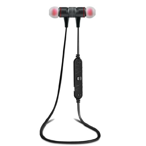 Bluetooth in Ear Headset Stereo Sport Sweat Proof Headphone with Magnet Attraction Alloy Earbuds Black