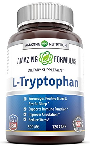 Amazing Nutrition # 1 L Tryptophan 500 Mg 120 Vcaps - Supports Mood, Relaxation, and Restful Sleep - Supports Immune Functions