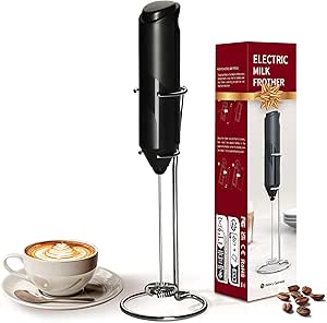 YSSOA Electric Milk Frother Handheld with Stainless Steel Stand Battery Operated Whisk Drink Mixer for Coffee, Frappe, Latte, Matcha, Hot Chocolate, Mini Hand Blender