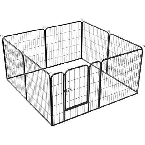 Yaheetech 32-inch 8 Panels Metal Pet Dog Pen Foldable Exercise Fence Barrier Playpen Kennel w/Door for Puppy Cat, Outdoor & Indoor,Black