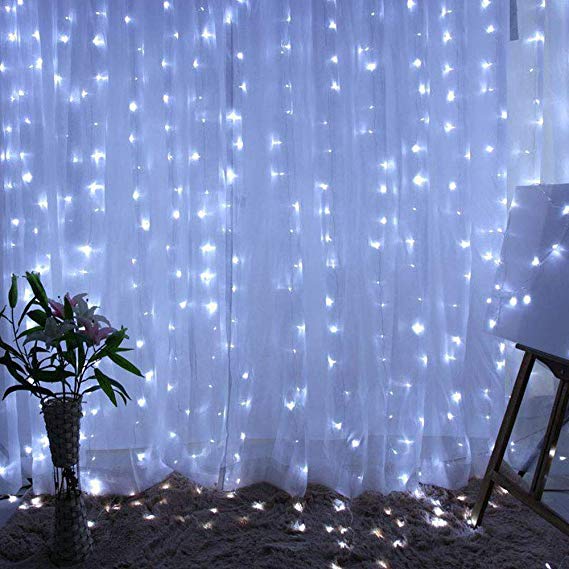 Ever Smart 306 Curtain Lights, 8 Modes White Wedding Window Fairy String Light for Bedroom Party Garden Festival Holiday Decorations