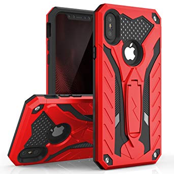 Zizo Static Series Compatible with iPhone Xs Max with Built in Kickstand, Impact Resistant and Military Grade (Red & Black)