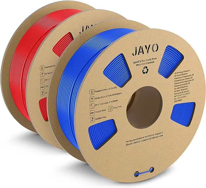 JAYO PLA  Filament 1.75mm, PLA Plus 3D Printer Filament 1.1KG, Dimensional Accuracy  /- 0.02mm, Neatly Wound Filament, 1.1 KG Spool(2.42 LBS), 2 Pack, PLA  Filament 2.2KG in Total, Blue Red