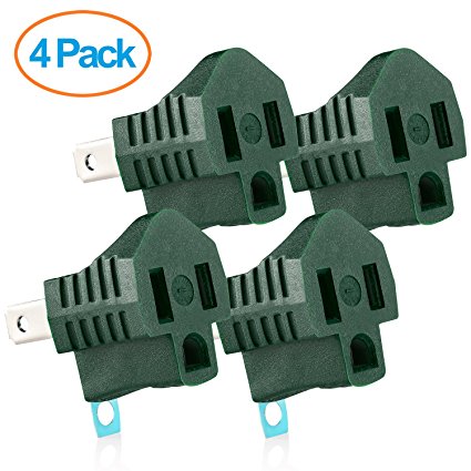 Yubi Power Grounding Adapter Plug - Grounded Outlet Adapter - 2 Prong to 3 Prong Adapter - 4 Pack - Green