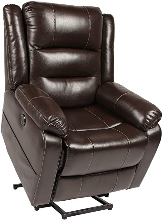 Electric Power Lift Recliner Chair, Leather Recliners for Elderly, Home Sofa Chairs with Heat & Massage, Remote Control, 3 Positions, 2 Side Pockets and USB Ports, Espresso