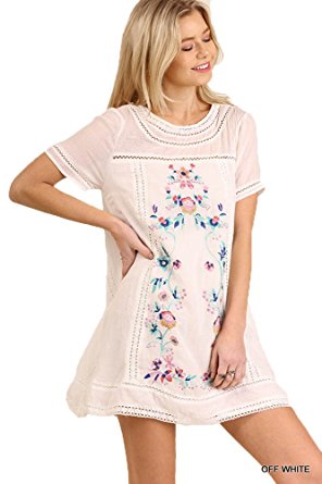 Umgee Women's Bohemian Embroidered Short Sleeve Dress or Tunic