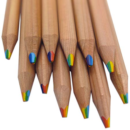 Rainbow Pencils - 7 Colors in 1 Pencil made from Natural Cedar (Bundle of 12) Writes in a rainbow of Brilliant Colors