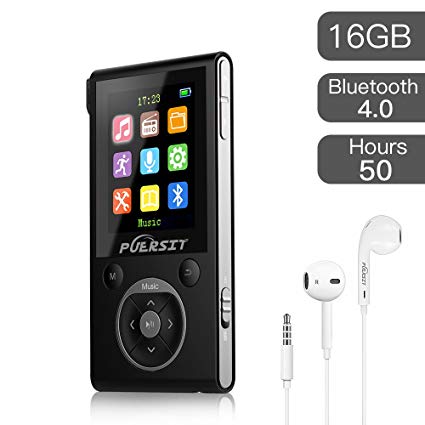 PUERSIT 16GB MP3 Player with Bluetooth, Portable Music Player FM Radio Voice Recorder HiFi Lossless Sound for Sports 50 Hours Playback and Expandable Up to 128GB TF Card(Black Sliver).