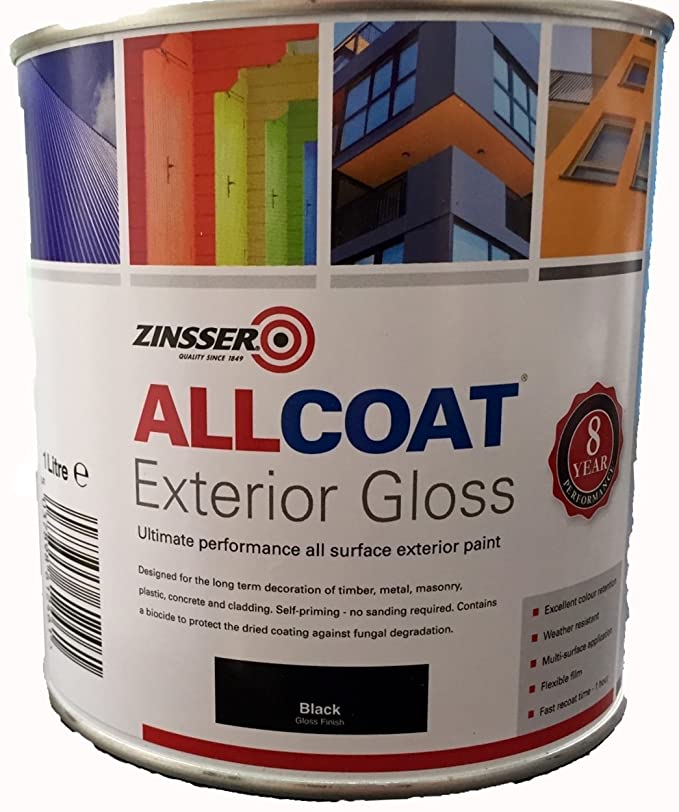 Zinsser Allcoat Exterior Water Based Paint Gloss Black - 1 Litre