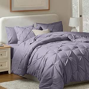 Nestl King Size Comforter Set 7 Pieces - Pinch Pleated Comforter Set Grayish Purple, Bed in a Bag King, All Season King Bed Set, King Bedding Set with Flat Sheet, Fitted Sheet, Pillowcases and Shams