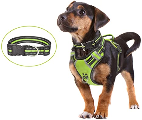 WINSEE Dog Harness No Pull, Pet Harnesses with Dog Collar, Adjustable Reflective Oxford Outdoor Vest, Front/Back Leash Clips for Small, Medium, Large, Extra Large Dogs, Easy Control Handle for Walking