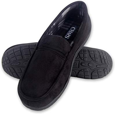 Chaps Men's Slipper House Shoe Moccasin Memory Foam Suede Indoor Outdoor Nonslip Sole Construction