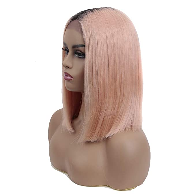 NOBLE Lace Front BOB Wigs Synthetic Pink Long BOB Wig Dark Roots Wigs for Black Women