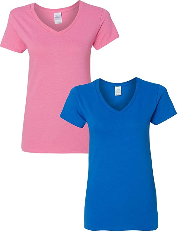 Gildan Womens Heavy Cotton V-Neck T-Shirt, 2-Pack