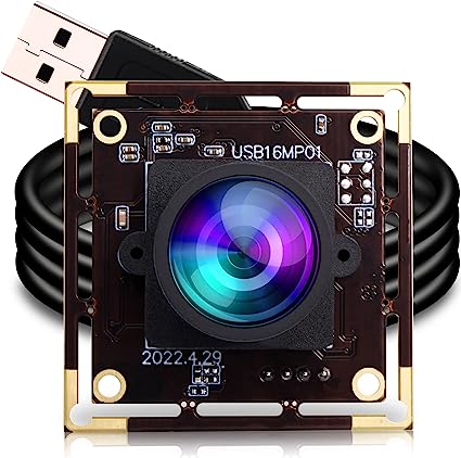 ELP 16MP Wide Angle USB Camera Module for Raspberry Pi and Computer 4K Mini UVC USB2.0 Video Webcam Board with 118degree No Distortion Lens IMX298 Industrial PC Lightburn Camera for Laptop,Jetson Nano