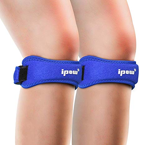 Ipow 2 Pack Knee Pain Relief & Patella Stabilizer Knee Strap Brace Support for Hiking, Soccer, Basketball, Running, Jumpers Knee, Tennis, Tendonitis, Volleyball & Squats, Black