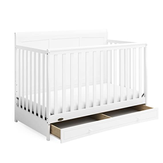 Graco Asheville 4-in-1 Convertible Crib with Drawer - Full-Size Storage Drawer, Crib Easily Converts to Daybed, Toddler Bed, and Full-Size Bed, White