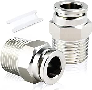 TAILONZ PNEUMATIC 304 Stainless Steel Male Straight 10MM Tube OD x 1/4 Inch NPT Thread Push to Connect Fittings PC10-N2 (Pack of 2)