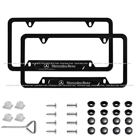 cargogogo 2pcs Stainless Steel License Frame with for Mercedes-Benz,with Screw Caps Cover Set-Black (Mercedes-Benz)