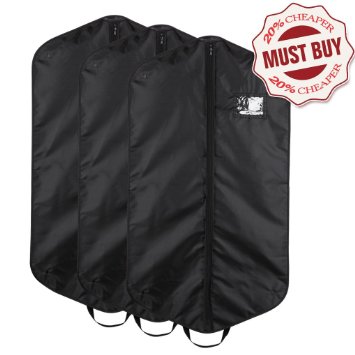 Suit Cover Bag, 210 D Polyester 22 x 44 inch Garment Cover, Light Weight, Durable, Easy Carry, Black, 3 Pack