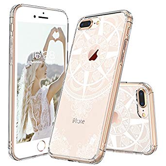 iPhone 8 Plus Case, MOSNOVO White Henna Tribal Mandala Transparent Clear Design Sleek Case with Hard Back and Flexible TPU Bumper for iPhone 8 Plus (2017)