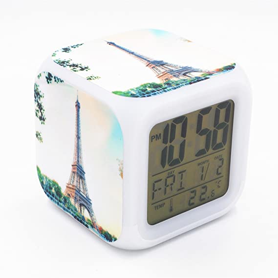 Boyan Led Alarm Clock France Paris Eiffel Tower Design Creative Desk Table Clock Glowing Electronic Led Digital Alarm Clock for Unisex Adults Kids Toy Gift