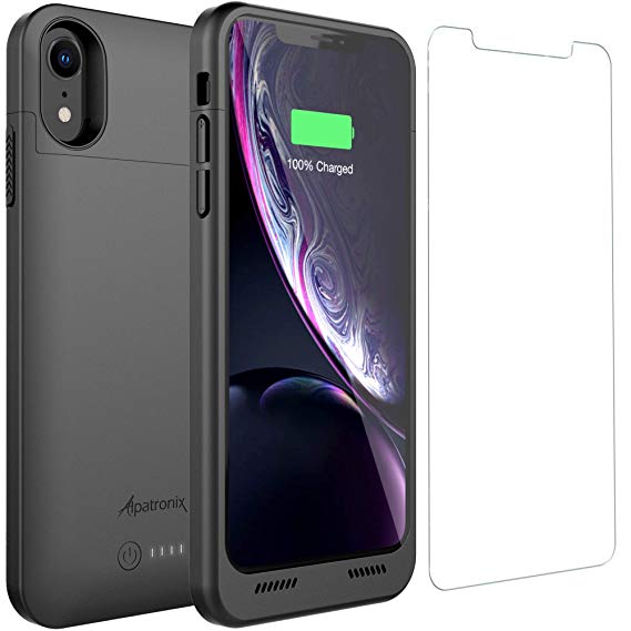 iPhone XR Battery Case with Qi Wireless Charging Compatibility, Alpatronix BXXr 6.1-inch 5000mAh Rechargeable Protective Extended Portable Charger for Apple iPhone XR Juice Bank Power Case - Black