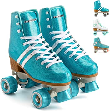 Osprey SK3003-7X Blue Kids Quad Roller Skates, High Top Glitter Design, Girls, UK ADULT 7