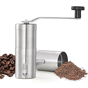 Lord of the Deals - 2017 NEW Manual Coffee Grinder | Conical Burr Mill for Precision Brewing | Brushed Stainless Steel