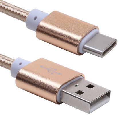 TecBillion USB Type C, 6.6 Ft (2M) Braided Charging Cable with Reversible Connector for New Macbook 12 inch, Google Nexus 5X, Nokia N1 Tablet, ASUS ZenPad S 8.0 and Other Devices with Type C USB, Gold