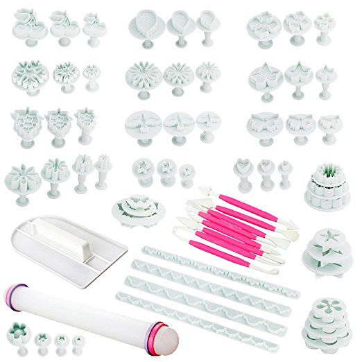 Fu Store Rose Red 21 Sets (68pcs) Cake Embossing Mold Cake Decration Tool Set By Catalina Fondant Cake Cutter Mold Sugarcraft Icing Decorating Flower Modelling Tools (Rose Red)