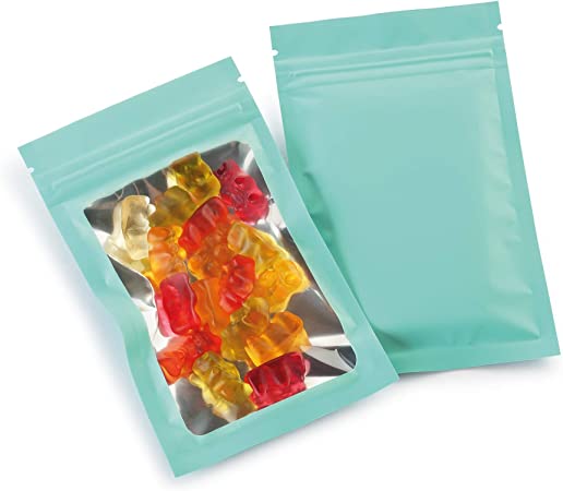 Mylar Bags with Ziplock 3.3 x 5.5" | 100 Bags | Robins Blue Egg | Sealable Heat Seal Bags for Candy and Food Packaging, Medications and Vitamins | For Liquid and Solids (Robins Blue Egg, 3.3" x 5.5")