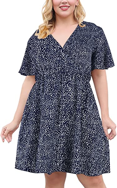 Nemidor Womens Casual V-Neck Plus Size Summer Boho Swing Wrap Dress with Pockets NEM266