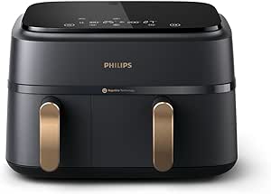 Philips Dual Basket Air Fryer 3000 Series, 9L, 2 Drawers, Synch Function, Rapid Air Technology, Versatile Large Hot Air Fryer, 90% Less Fat and Energy Saving, HomeID App (NA352/00)