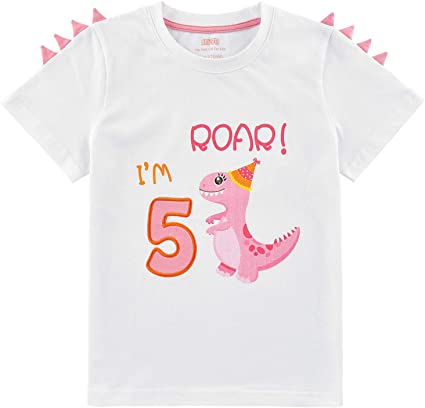 5th Birthday Girl T Shirts - 5 Years Old Dinosaur Party B-Day Top Tee Gift