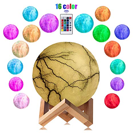 Lightning Moon Lamp, 5.9 inch 3D Printing Moon Globe Light Glowing Moon Lamp USB and Tap Change 16 Colors, Decor Moon Light for Kids, Birthday, Bedside