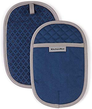 KitchenAid Asteroid Cotton Pot Holders with Silicone Grip, Set of 2, Blue Willow