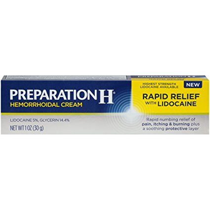 Preparation H Rapid Relief with Lidocaine Hemorrhoid Symptom Treatment Cream, Numbing Relief for Pain, Burning and Itching, Tube (1.0 Ounce)