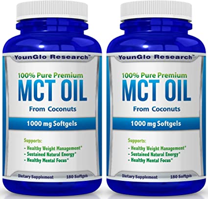 MCT Oil Capsules 100% from Coconuts - 1000 mg 180 Softgels - Keto Friendly - Great Pills for Energy and Weight Management (2 Pack)