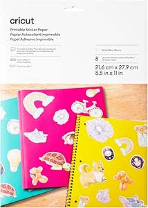 Cricut Printable Sticker Paper - US Letter Size, (8.5in x 11in), Sticker Paper for Printer, Compatible with Cricut Maker, Explore, & Joy Xtra, Craft Stickers for Notebooks, Gift Tags, & More (8 Ct)