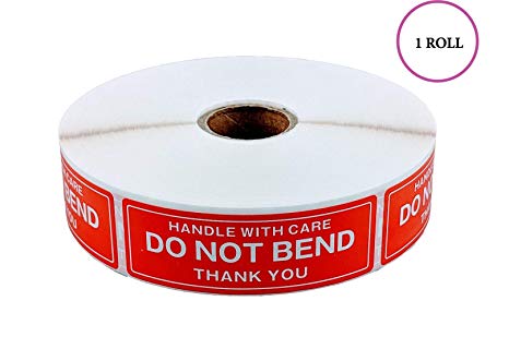 EPS Handle With Care - Do Not Bend - Thank You Shipping Stickers, 1"x3", 1000 Per Roll (1 Roll)