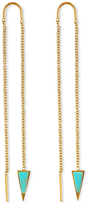 Dagger Threader Earrings Triangle Earrings | 14k Gold Dangle Drop Long Chain Earring for Women Nickel Free Hypoallergenic Thread Earrings