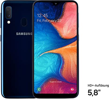 Samsung Galaxy A20e Dual-SIM SM-A202F/DS 32GB (GSM Only, No CDMA) Factory Unlocked 4G/LTE Smartphone - International Version (Blue)