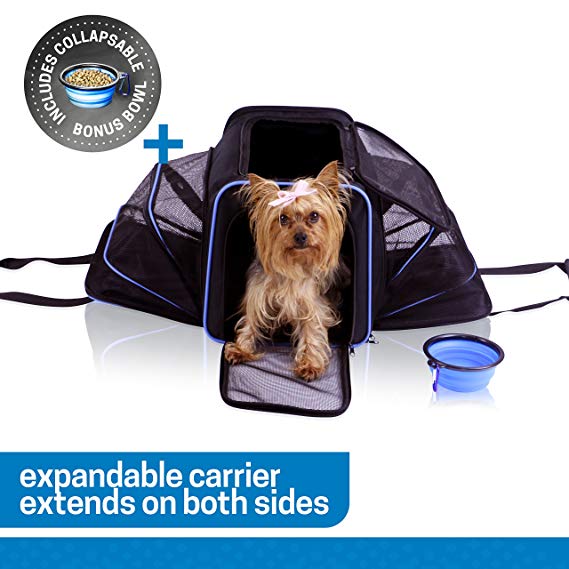 UNLEASHED Ruff n Ruffus Dual Expandable Soft Pet Carrier | Airline Approved | Safe use as pet Car Seat Dogs Cats Small Pets | Two Sided Expandable Kennel Crate | Spacious Soft Interior