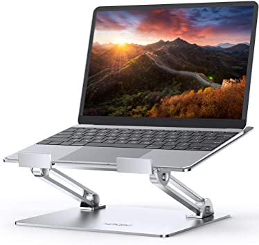 HOKEKI Laptop Stand, Foldable Portable Aluminum Laptop Holder Riser with Heat-Vent, Adjustable Multi-Angle Notebook Stand Compatible with iM(ac)/Laptop/Notebook Computer/Tablet (Silver)